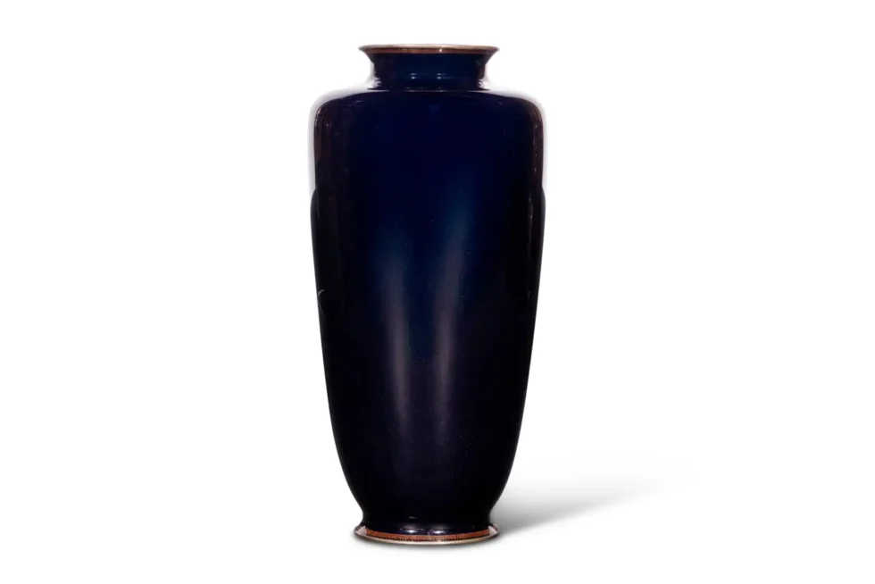 A Fine, Large Japanese Cloisonne Enamel Cobalt Blue Vase with Cranes, Hayashi - Image 5