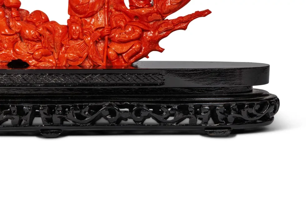 Magnificent, Large Chinese Carved Coral Figural Group, Seven Figures with Fish - Image 3