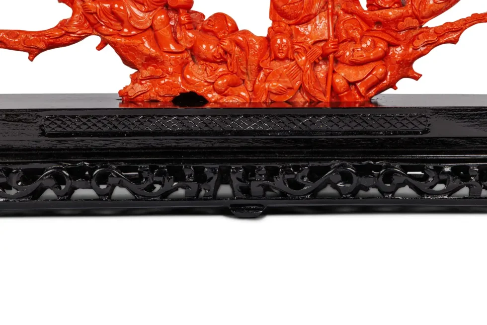 Magnificent, Large Chinese Carved Coral Figural Group, Seven Figures with Fish - Image 9