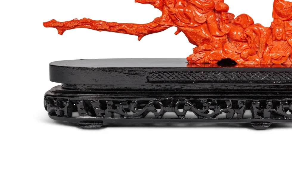 Magnificent, Large Chinese Carved Coral Figural Group, Seven Figures with Fish - Image 5