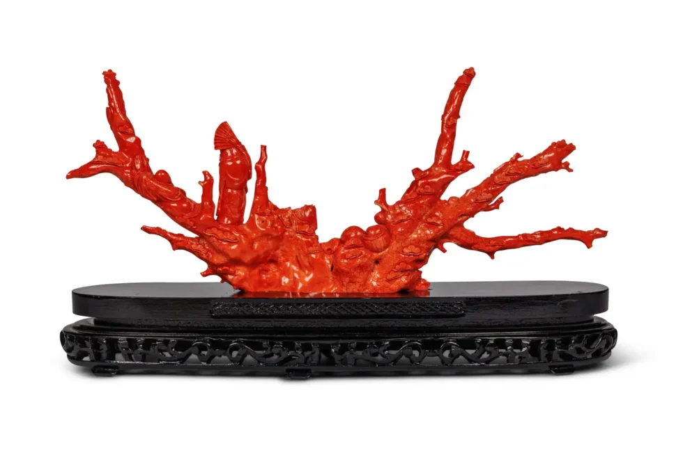 Magnificent, Large Chinese Carved Coral Figural Group, Seven Figures with Fish - Image 4