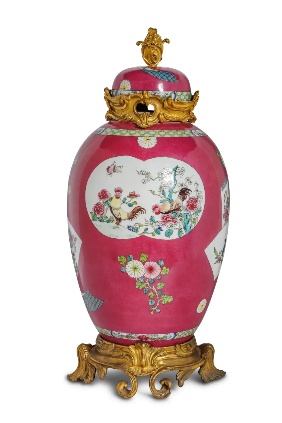 Magnificent Pair of Ormolu-Mounted Pink Chinese Porcelain Vases - Image 6