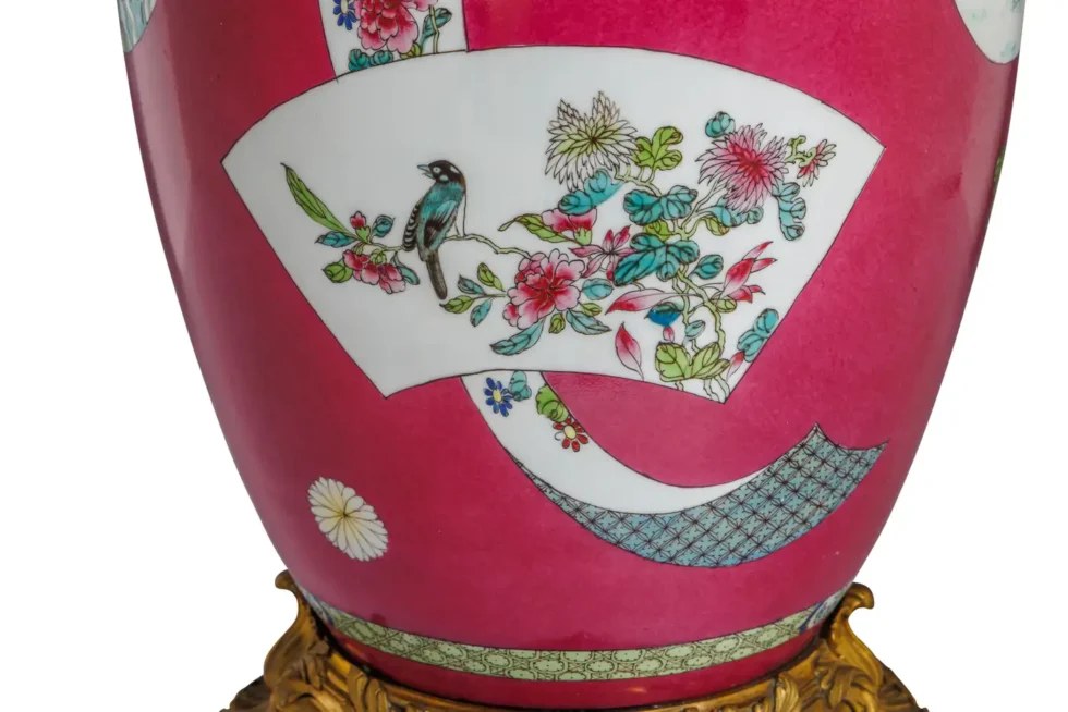 Magnificent Pair of Ormolu-Mounted Pink Chinese Porcelain Vases - Image 11