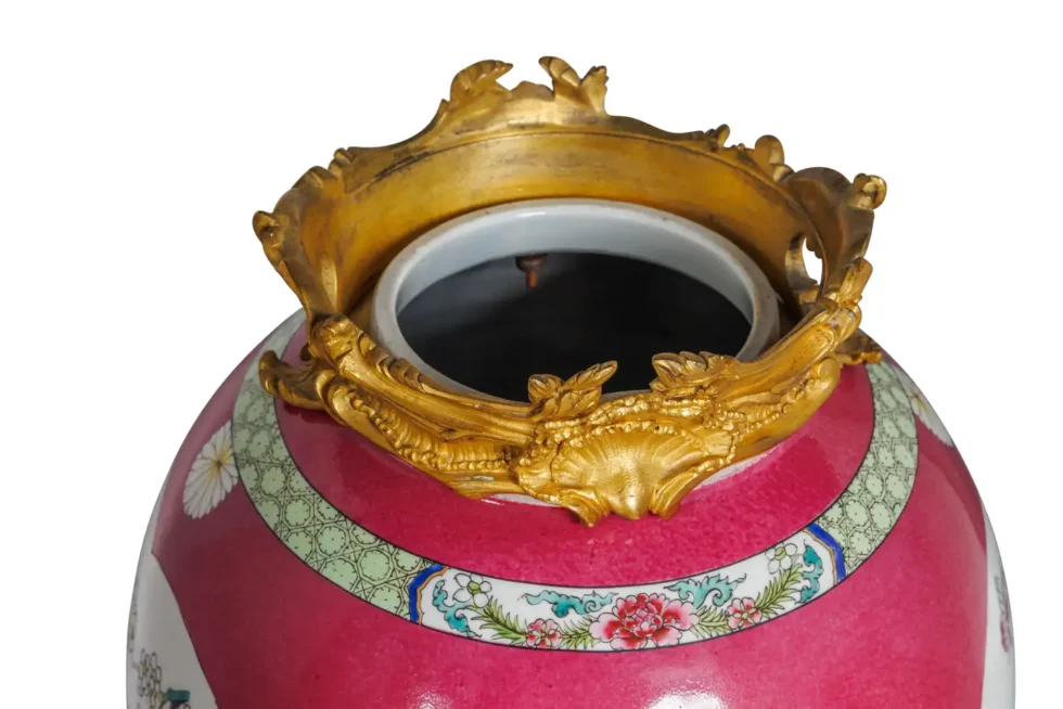Magnificent Pair of Ormolu-Mounted Pink Chinese Porcelain Vases - Image 14