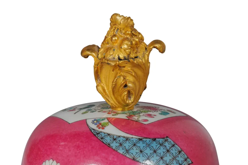 Magnificent Pair of Ormolu-Mounted Pink Chinese Porcelain Vases - Image 16