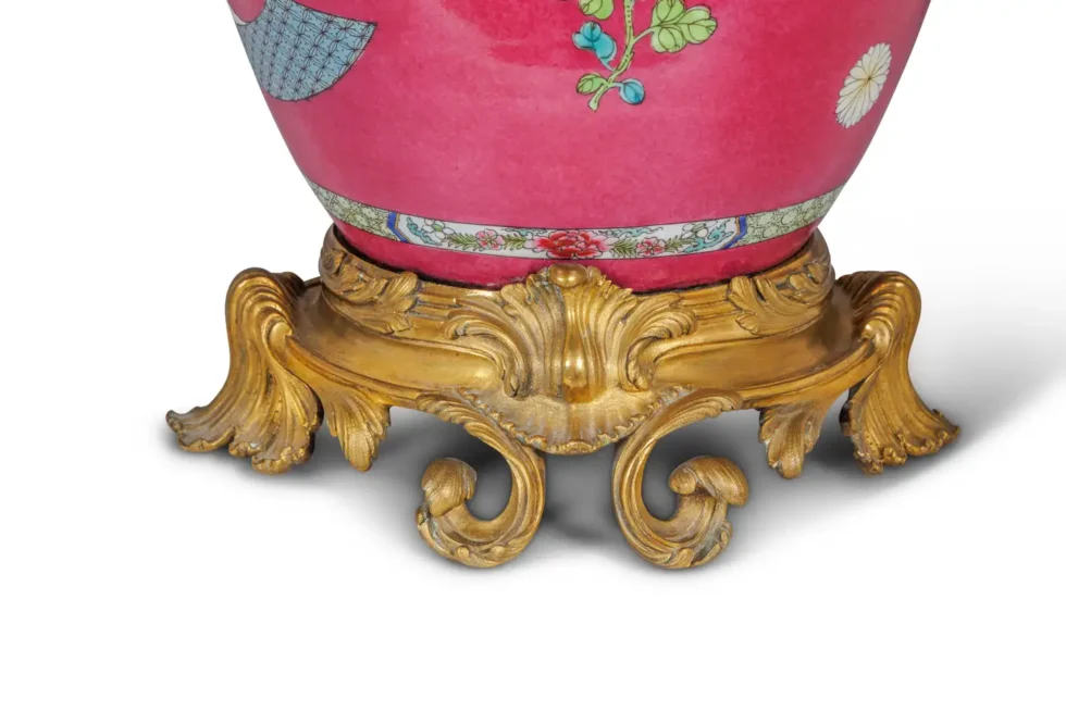 Magnificent Pair of Ormolu-Mounted Pink Chinese Porcelain Vases - Image 18