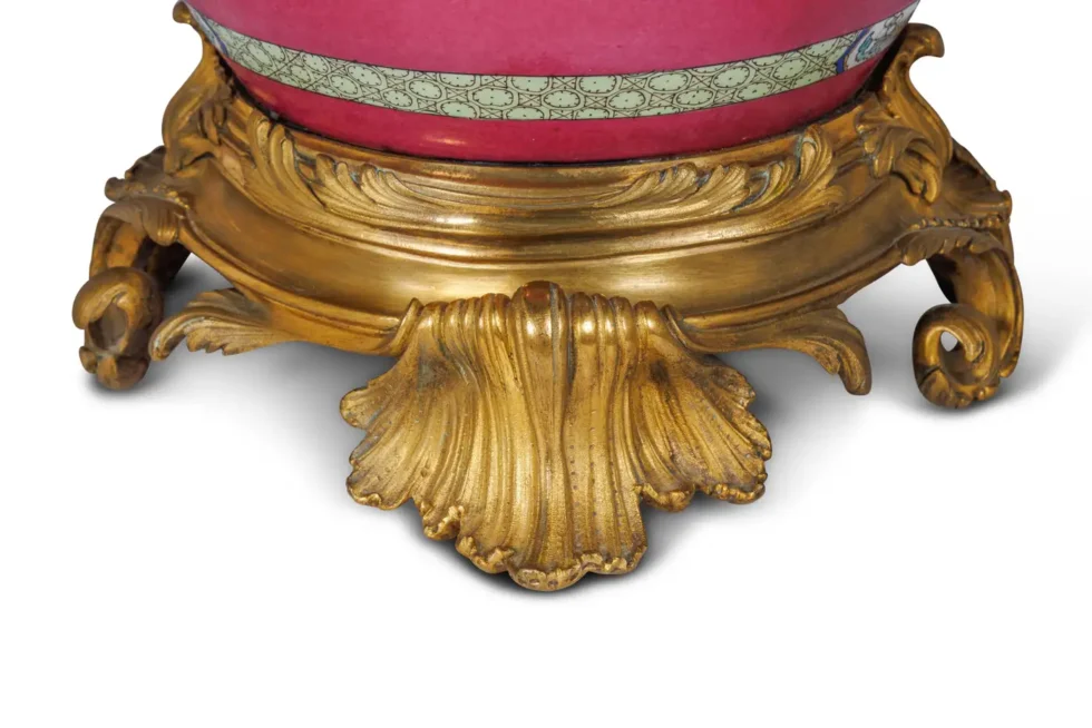 Magnificent Pair of Ormolu-Mounted Pink Chinese Porcelain Vases - Image 19