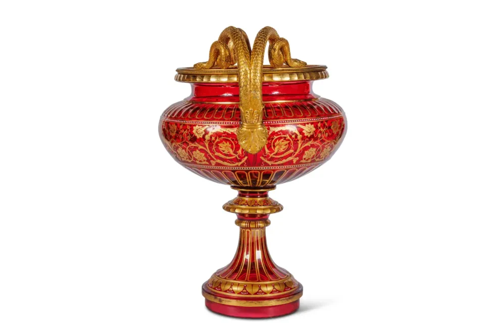 1876 Centennial Exhibition, J & L. Lobmeyr Ormolu Mounted Ruby Glass Centerpiece - Image 2