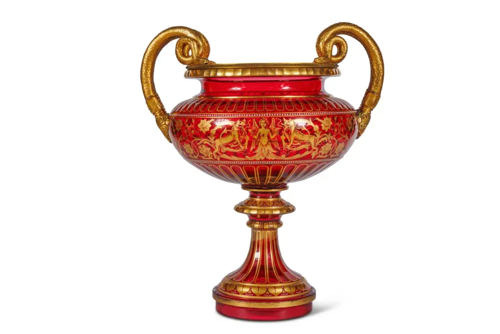 1876 Centennial Exhibition, J & L. Lobmeyr Ormolu Mounted Ruby Glass Centerpiece - Image 3