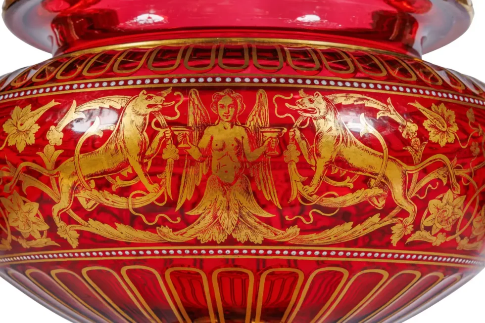 1876 Centennial Exhibition, J & L. Lobmeyr Ormolu Mounted Ruby Glass Centerpiece - Image 6