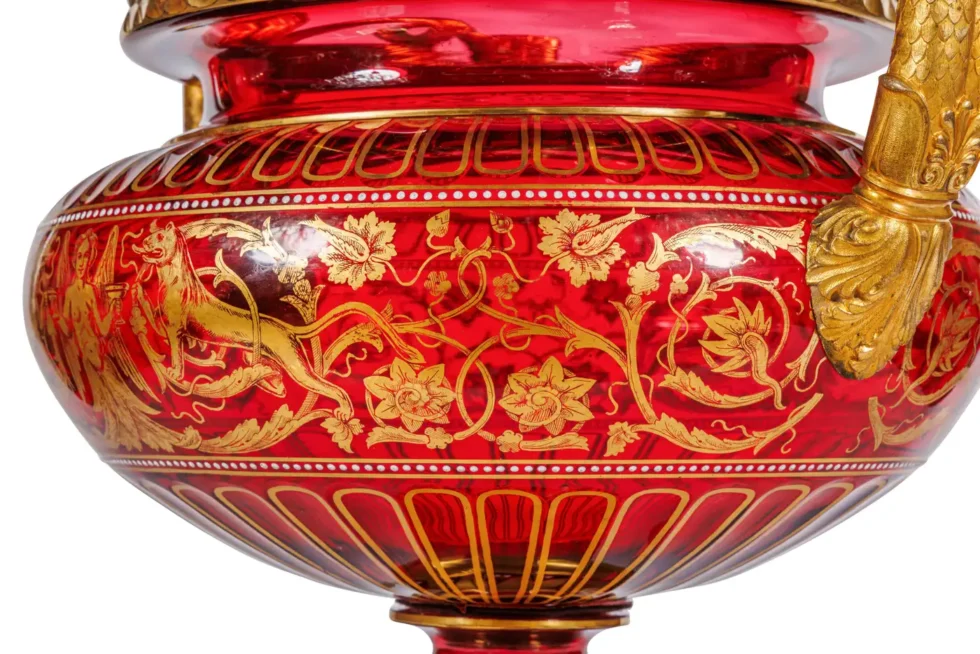 1876 Centennial Exhibition, J & L. Lobmeyr Ormolu Mounted Ruby Glass Centerpiece - Image 7
