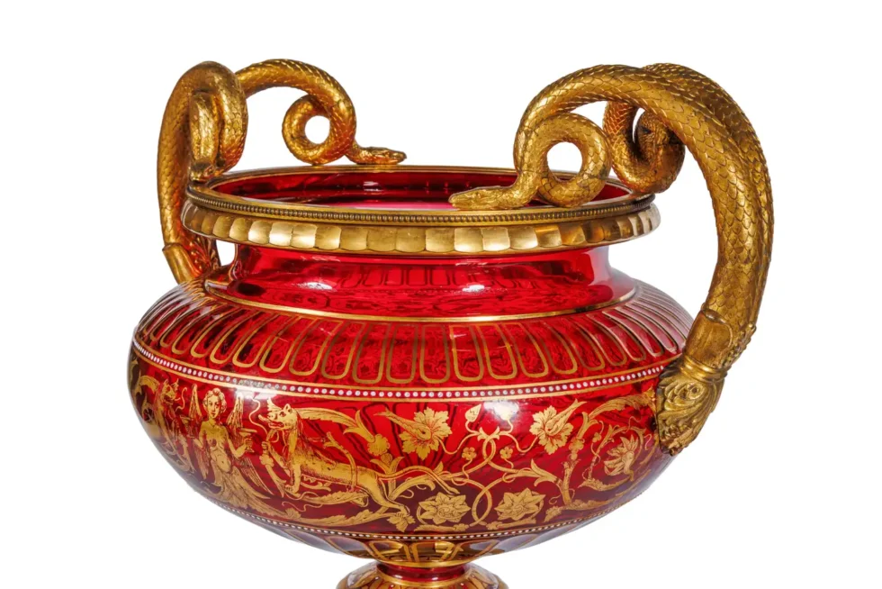 1876 Centennial Exhibition, J & L. Lobmeyr Ormolu Mounted Ruby Glass Centerpiece - Image 8