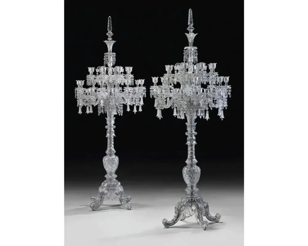 Cristalleries De Baccarat, a Large Pair of French Cut-Crystal Tsarine Torcheres