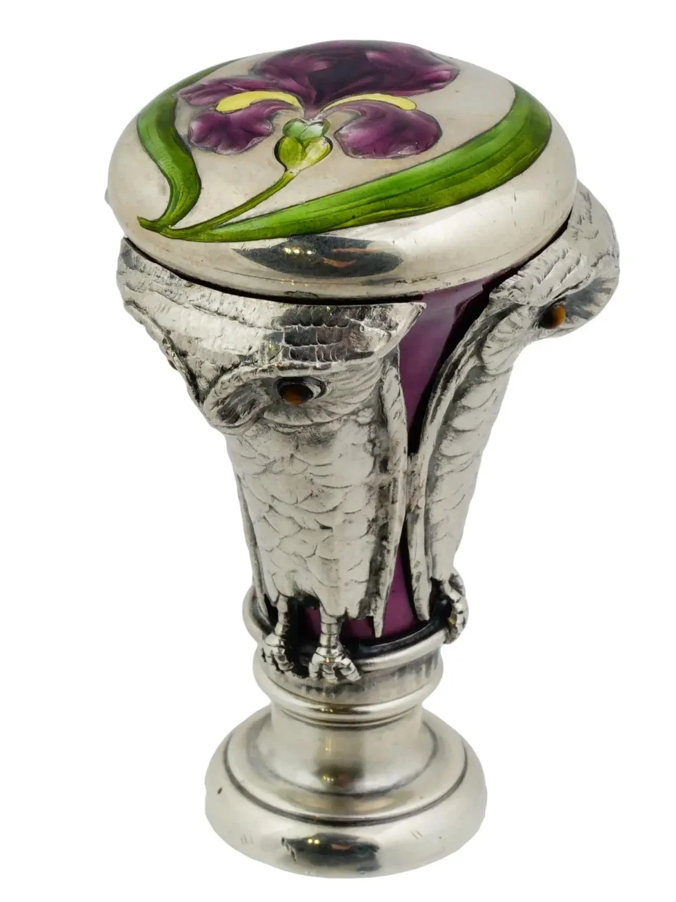 A Rare Austrian Art Nouveau Silver and Enamel Owl Seal by Georg Adam Scheid - Image 3