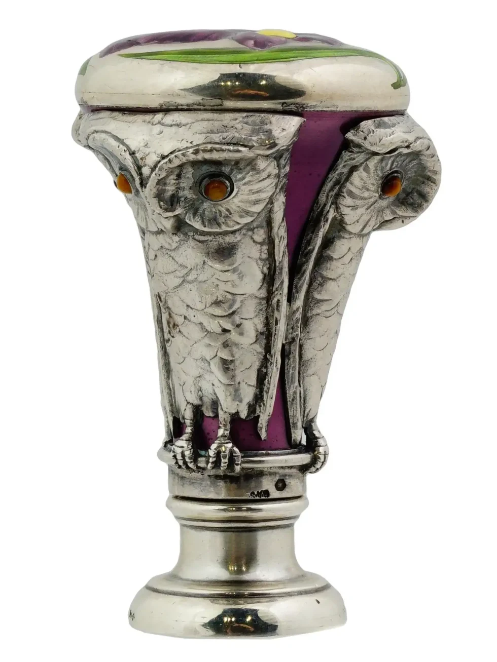 A Rare Austrian Art Nouveau Silver and Enamel Owl Seal by Georg Adam Scheid - Image 4