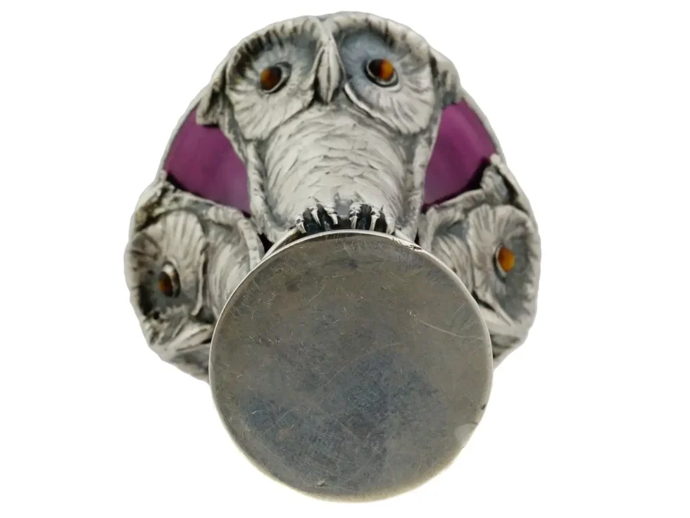 A Rare Austrian Art Nouveau Silver and Enamel Owl Seal by Georg Adam Scheid - Image 5