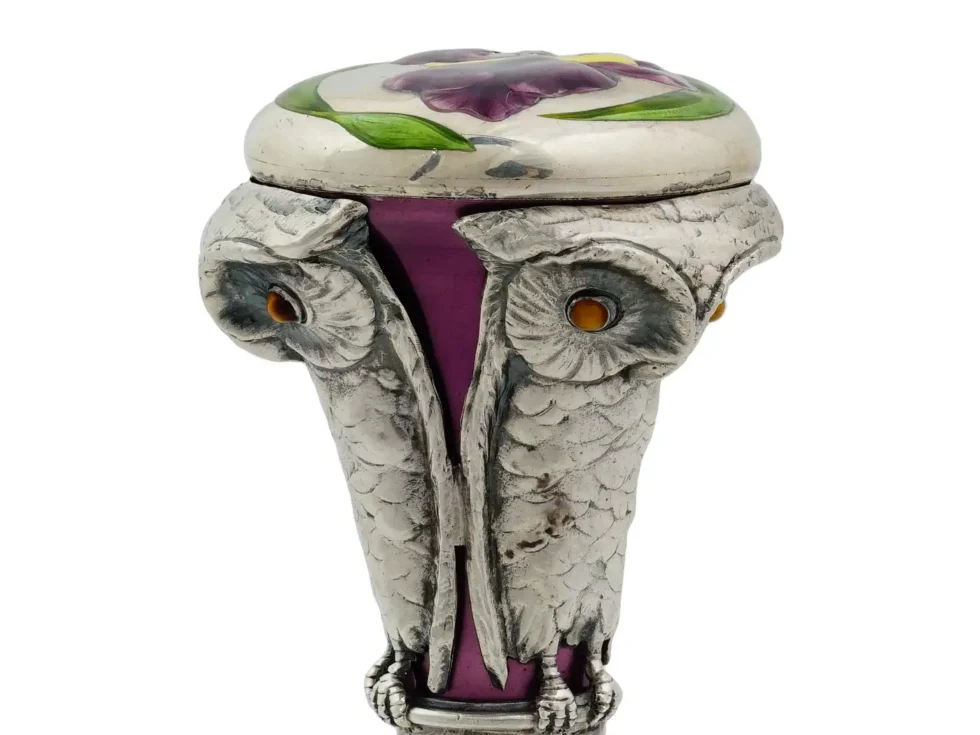 A Rare Austrian Art Nouveau Silver and Enamel Owl Seal by Georg Adam Scheid - Image 2