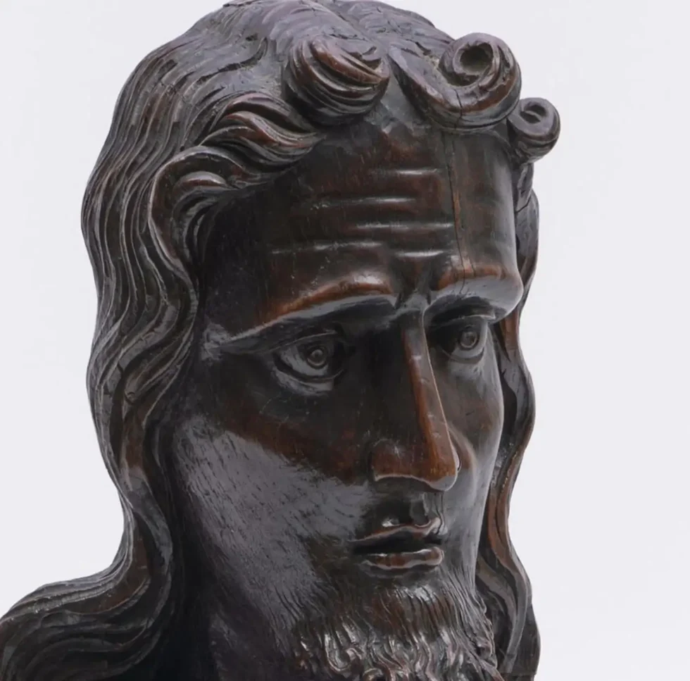 A Monumental 16th Century Renaissance Carved Oak Bust of Jesus Christ - Image 8