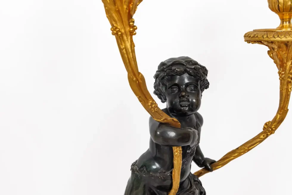 A Magnificent Pair of Louis XVI Style Gilt Bronze Candelabra on Porphyry Bases - Image 5