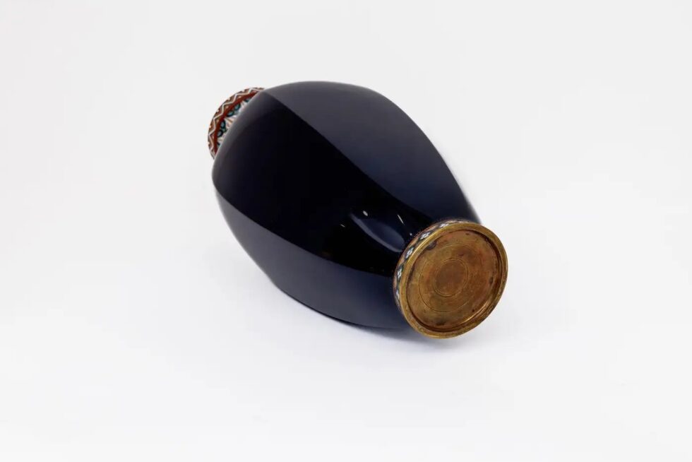 Rare Japanese Cloisonné Enamel Vase with Kingfisher and Reeds, Hayashi Kodenji - Image 5