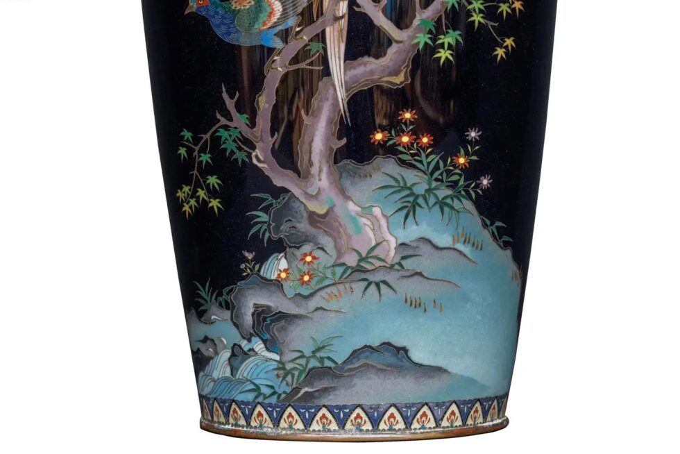 Magnificent Japanese Meiji Cloisonné Enamel Vase with Pheasants, Inaba Co. - Image 6