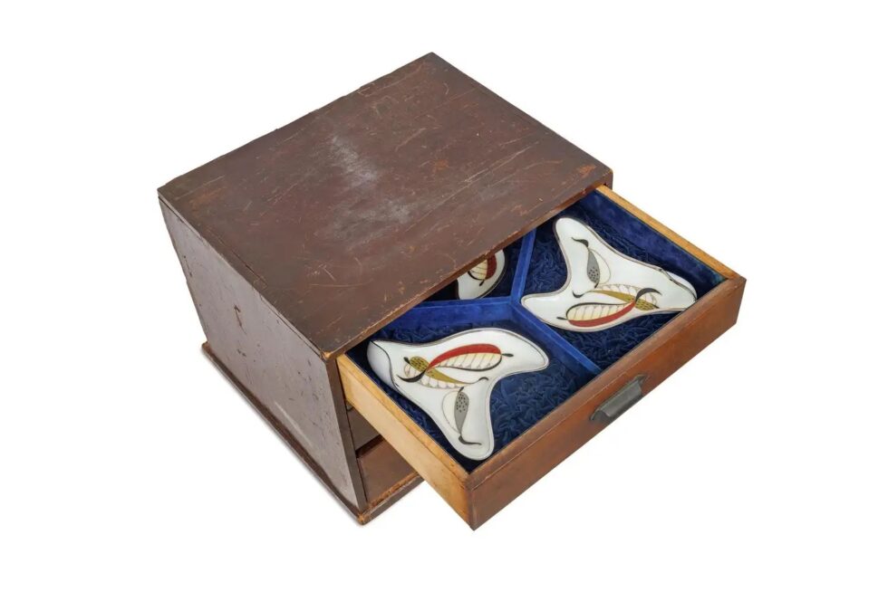 Rare Set of Seven Japanese Cloisonné Enamel Sashimi Plates In Box, Ando Jubei - Image 4