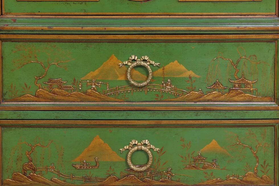 A Magnificent French C. 1870 Ormolu-Mounted Green Painted Chinoiserie Commode - Image 2