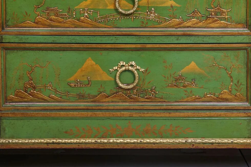 A Magnificent French C. 1870 Ormolu-Mounted Green Painted Chinoiserie Commode - Image 3