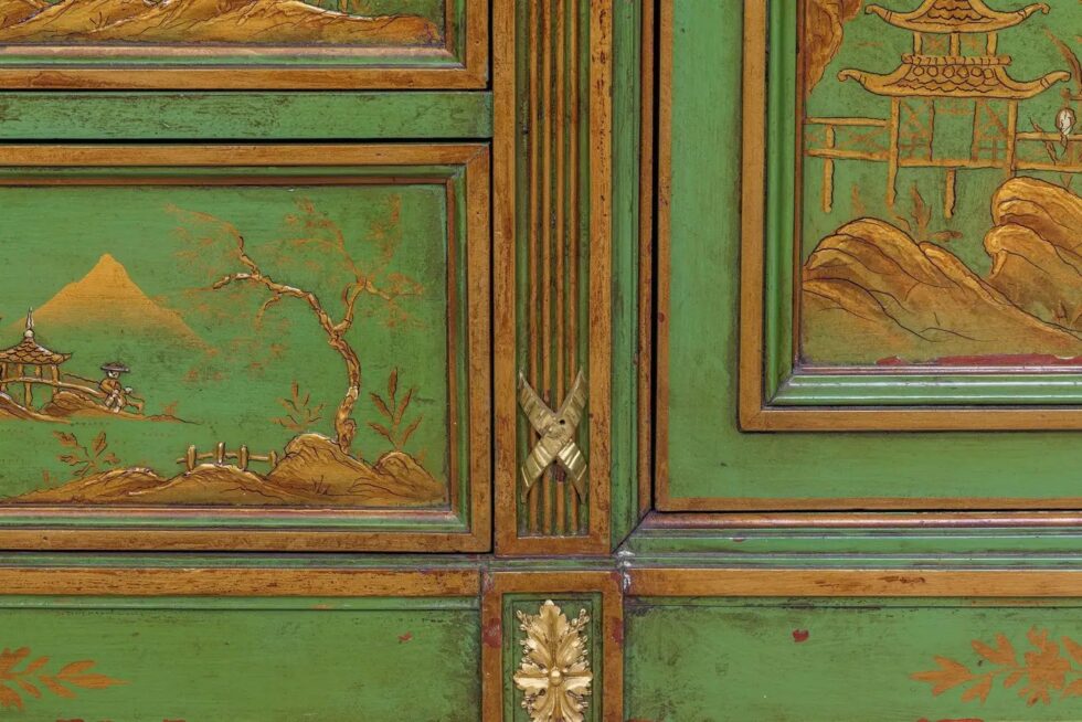 A Magnificent French C. 1870 Ormolu-Mounted Green Painted Chinoiserie Commode - Image 4