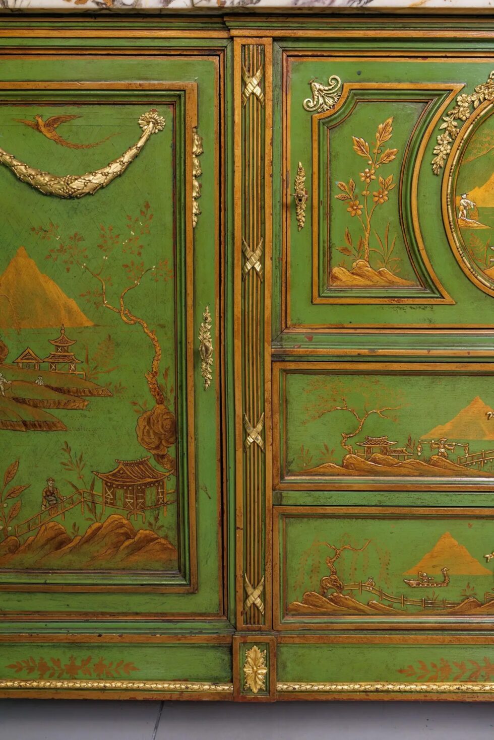 A Magnificent French C. 1870 Ormolu-Mounted Green Painted Chinoiserie Commode - Image 5