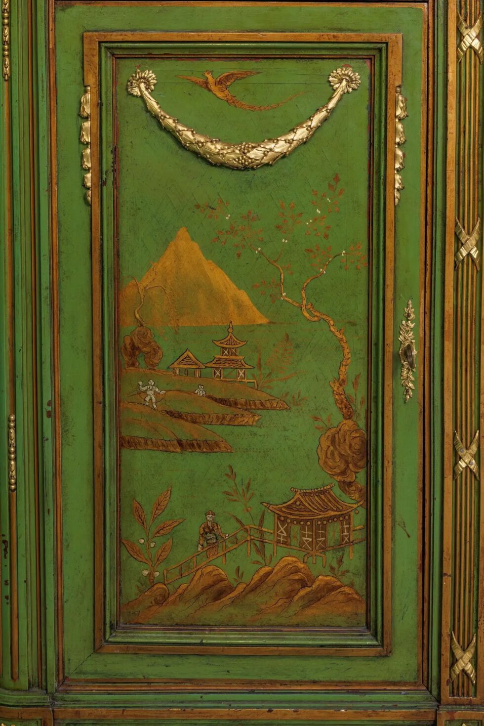 A Magnificent French C. 1870 Ormolu-Mounted Green Painted Chinoiserie Commode - Image 6