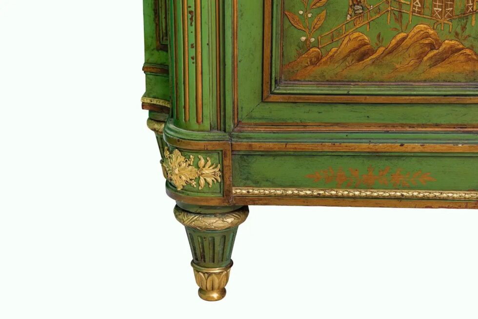 A Magnificent French C. 1870 Ormolu-Mounted Green Painted Chinoiserie Commode - Image 7