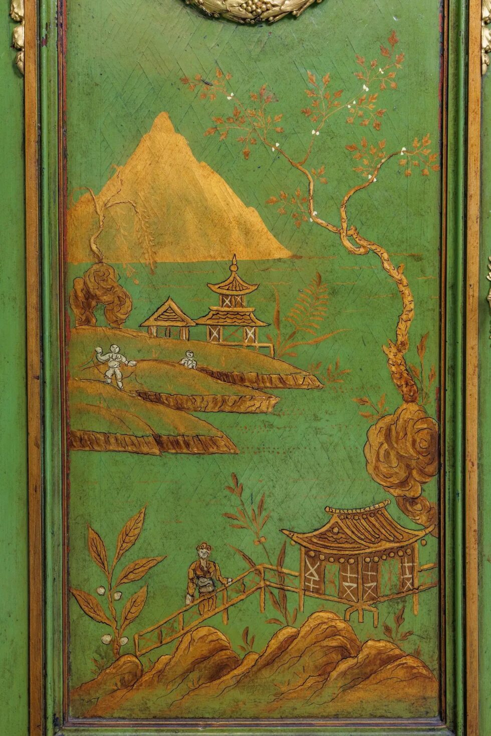 A Magnificent French C. 1870 Ormolu-Mounted Green Painted Chinoiserie Commode - Image 9