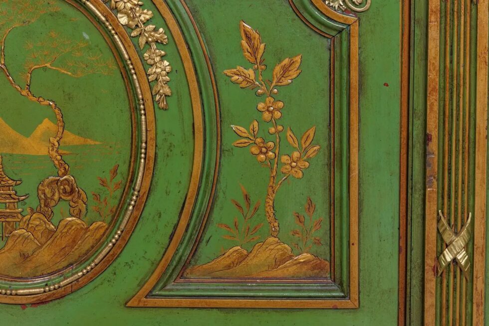 A Magnificent French C. 1870 Ormolu-Mounted Green Painted Chinoiserie Commode - Image 13