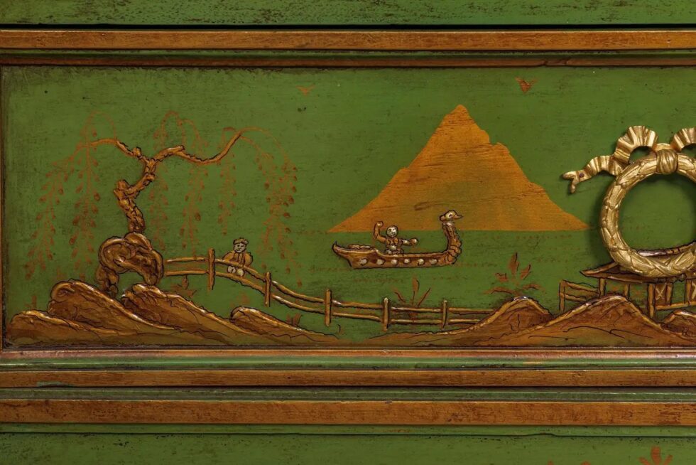 A Magnificent French C. 1870 Ormolu-Mounted Green Painted Chinoiserie Commode - Image 15