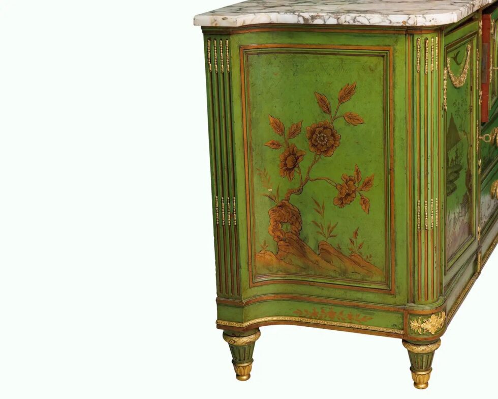 A Magnificent French C. 1870 Ormolu-Mounted Green Painted Chinoiserie Commode - Image 16