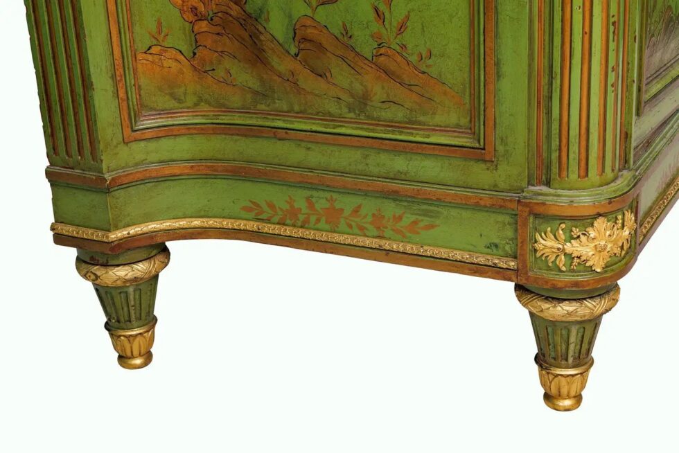 A Magnificent French C. 1870 Ormolu-Mounted Green Painted Chinoiserie Commode - Image 17