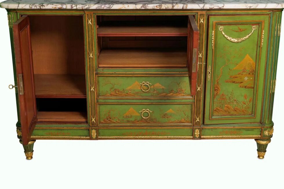 A Magnificent French C. 1870 Ormolu-Mounted Green Painted Chinoiserie Commode - Image 18