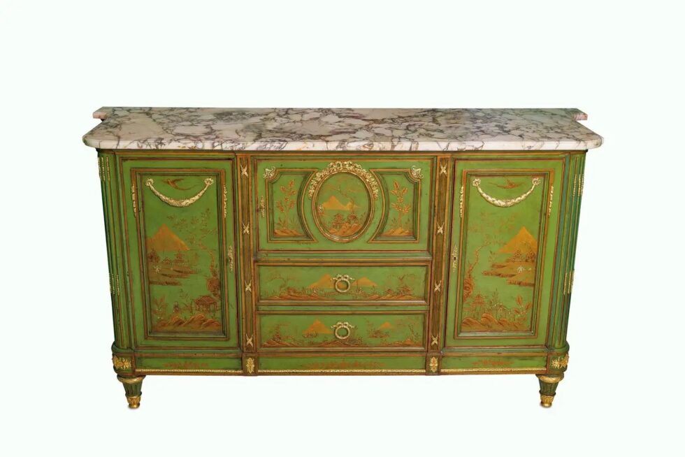 A Magnificent French C. 1870 Ormolu-Mounted Green Painted Chinoiserie Commode - Image 19