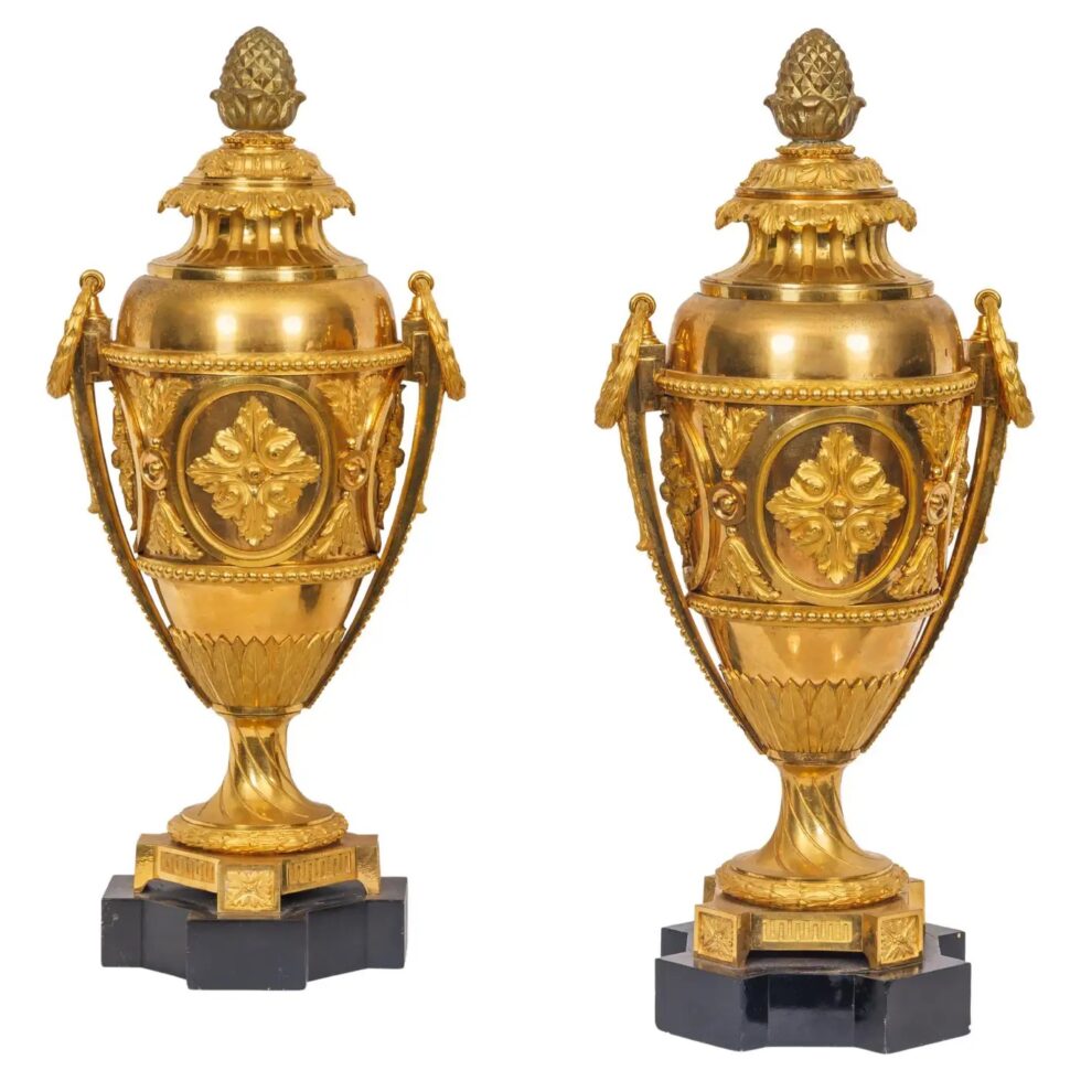 A Magnificent Pair of French Louis XVI Style Ormolu Vases