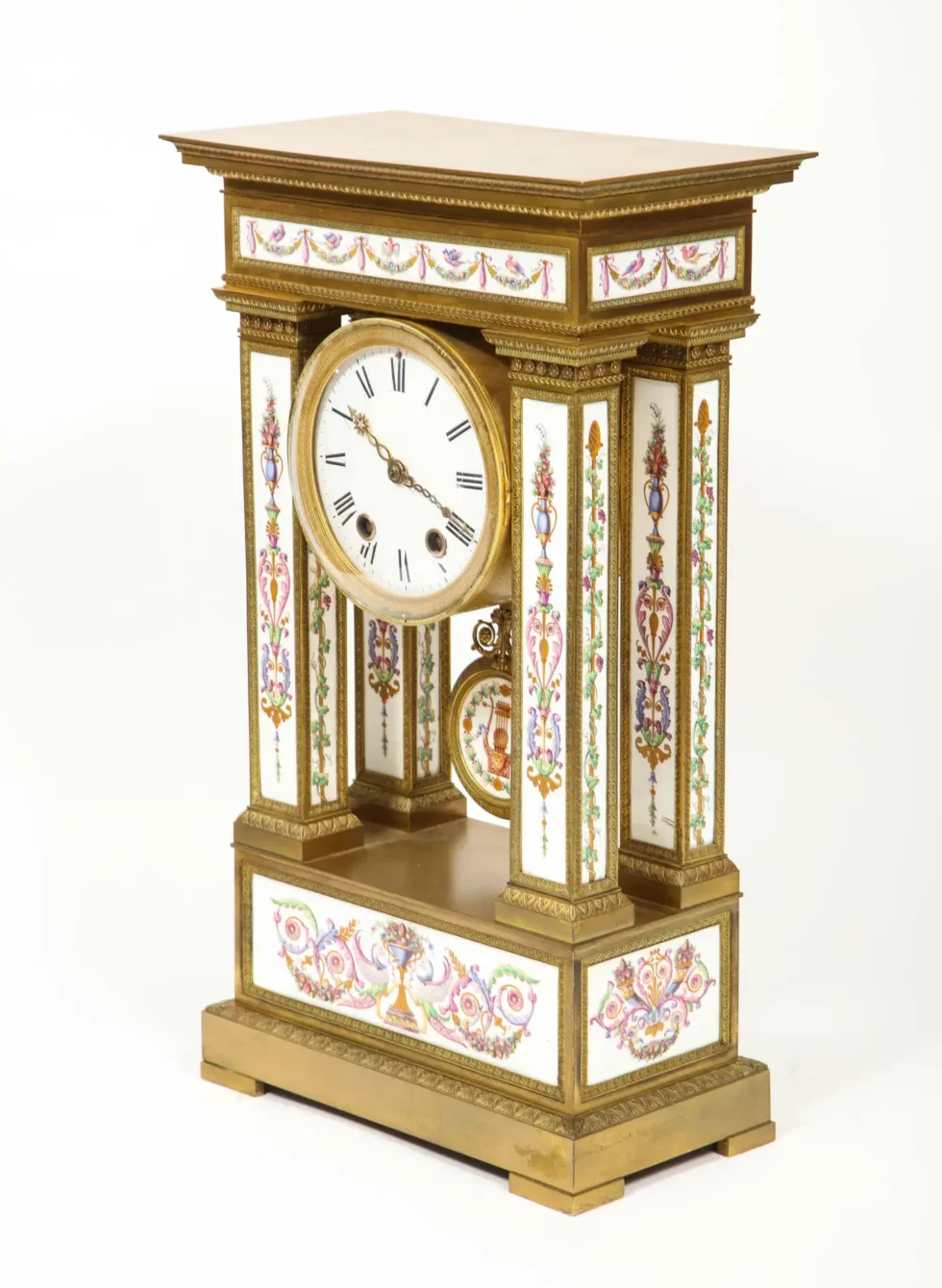 A Restauration Period Porcelain Inset Ormolu Mantel Clock, Attributed to Deniere - Image 12