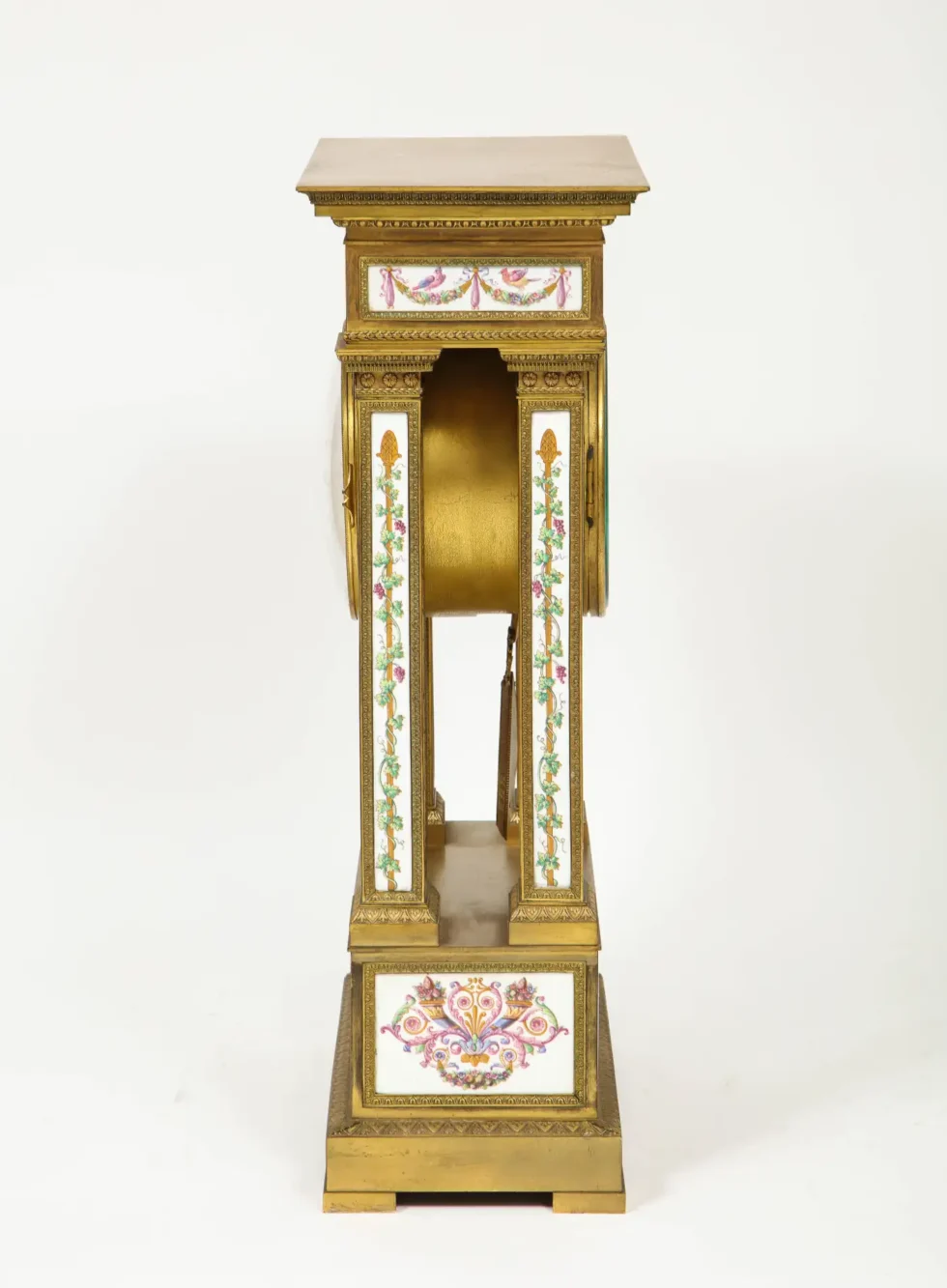 A Restauration Period Porcelain Inset Ormolu Mantel Clock, Attributed to Deniere - Image 13