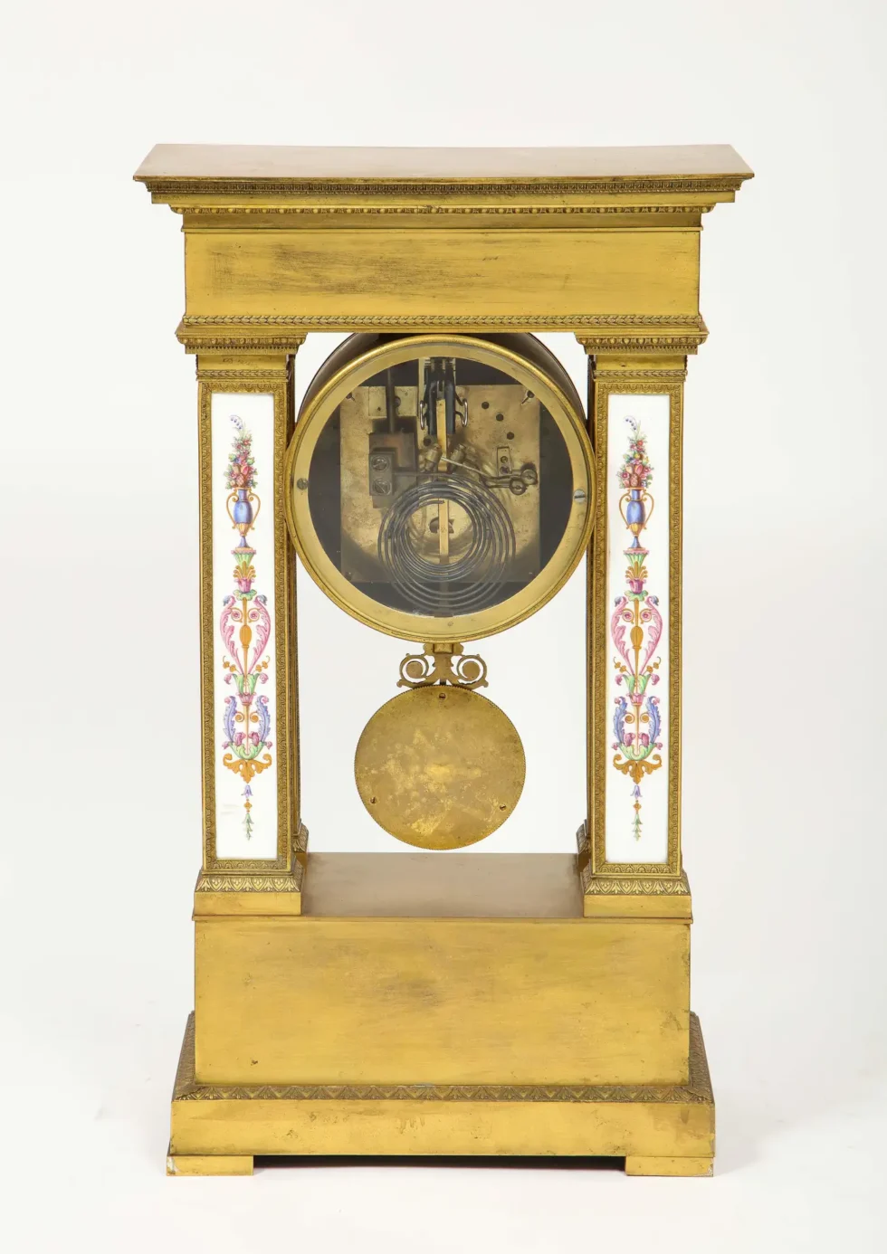 A Restauration Period Porcelain Inset Ormolu Mantel Clock, Attributed to Deniere - Image 16