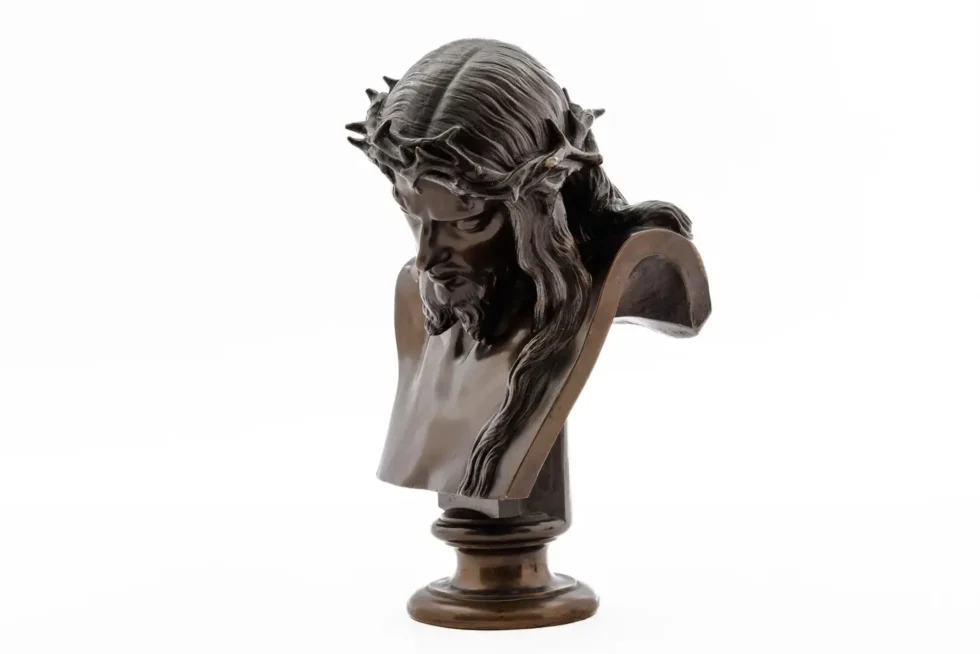 A Patinated Bronze Bust of Jesus Christ by Clesinger and Barbedienne, 12" High - Image 2