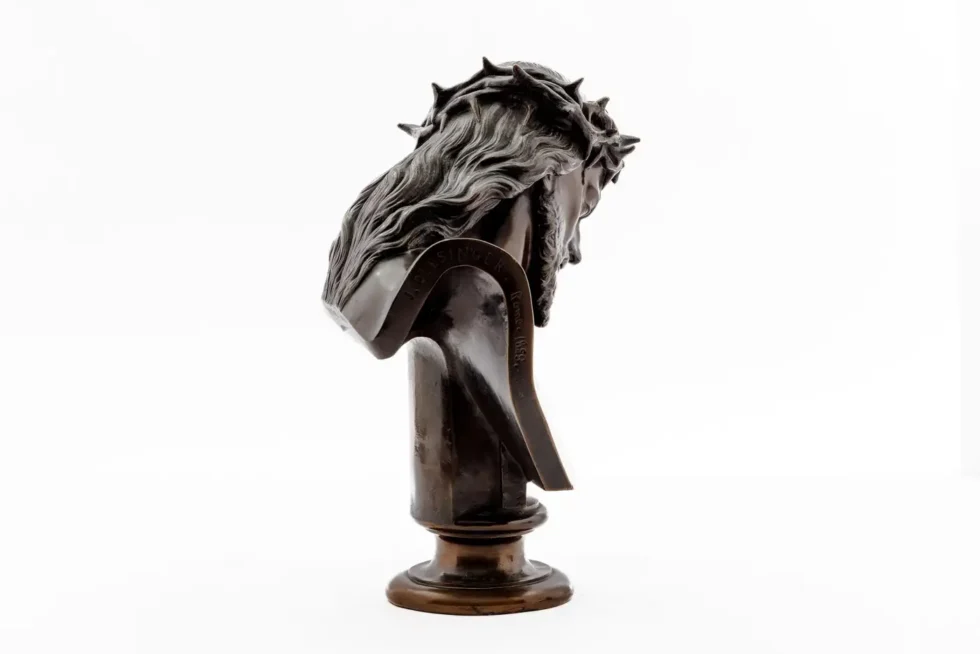 A Patinated Bronze Bust of Jesus Christ by Clesinger and Barbedienne, 12" High - Image 5