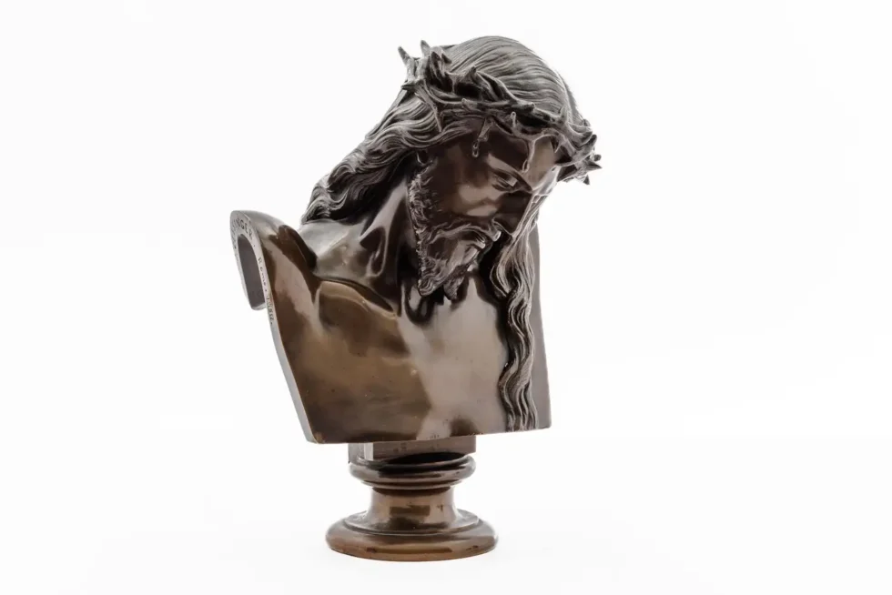 A Patinated Bronze Bust of Jesus Christ by Clesinger and Barbedienne, 12" High - Image 6