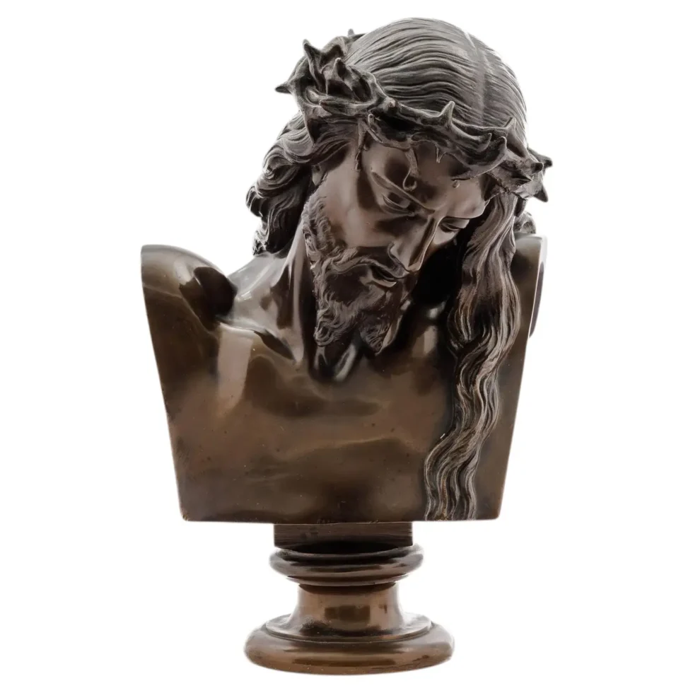 A Patinated Bronze Bust of Jesus Christ by Clesinger and Barbedienne, 12" High
