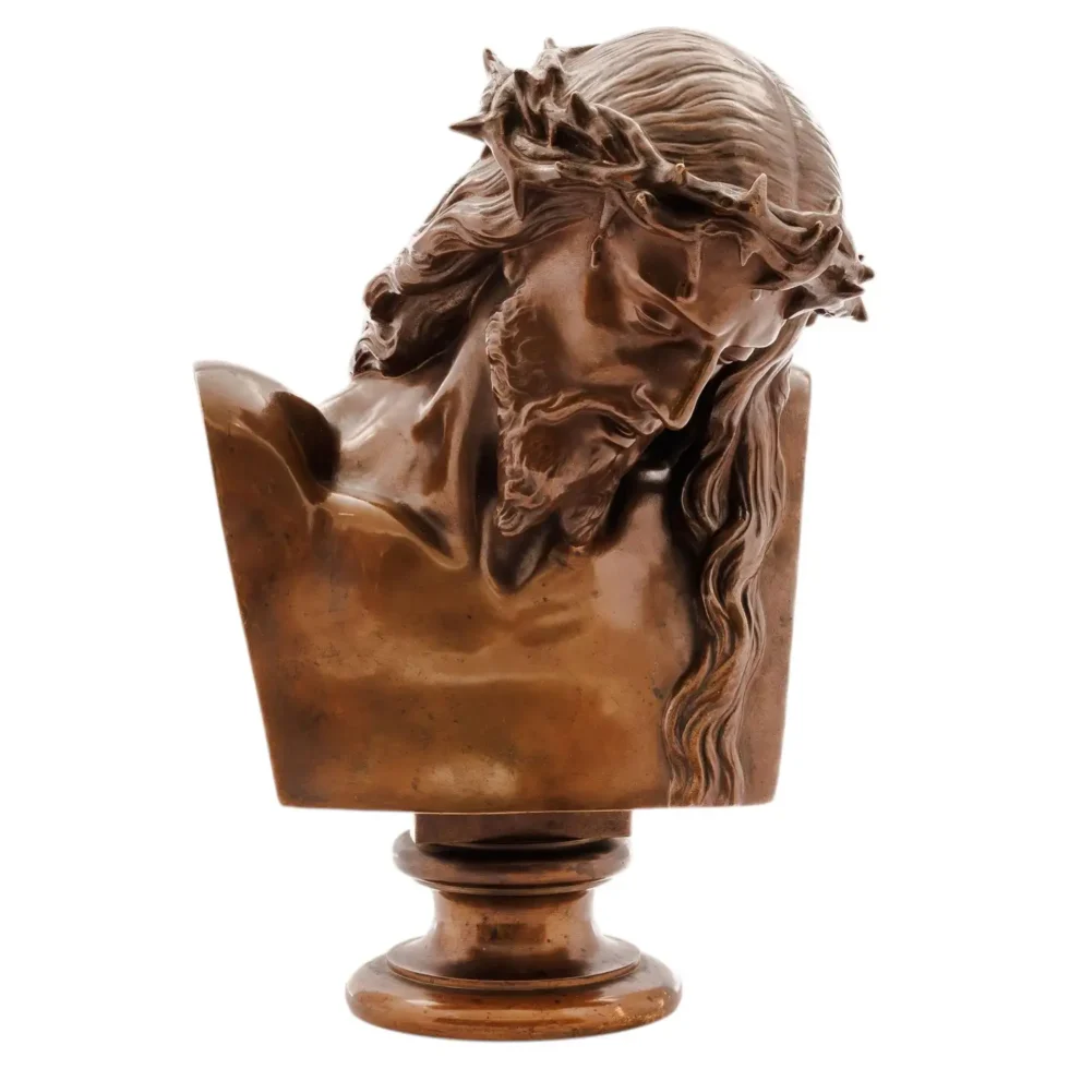 A Patinated Bronze Bust of Jesus Christ by Clesinger and Barbedienne, 15" High