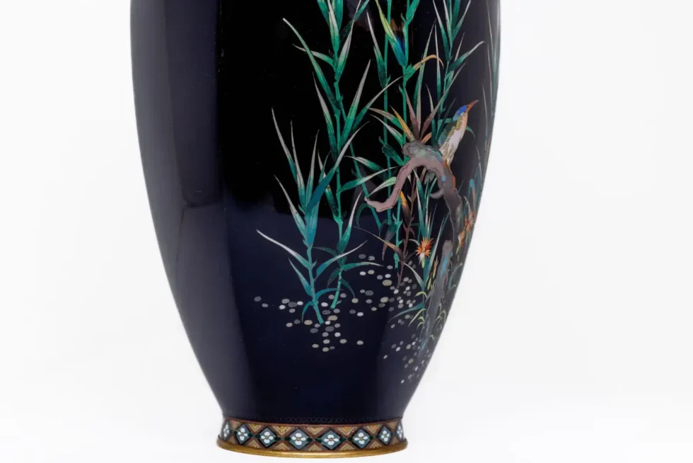 Rare Japanese Cloisonné Enamel Vase with Kingfisher and Reeds, Hayashi Kodenji - Image 8