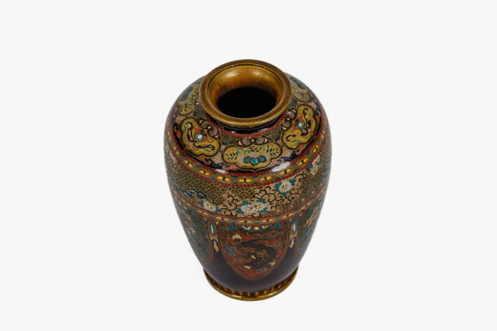 Pair of Japanese Cloisonné Enamel Vases with Dragon and Phoenix, Attributed Ando - Image 4